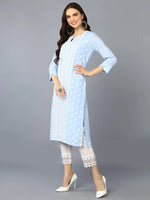 Blue Poly Silk Ethnic Motifs Kurta