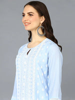 Blue Poly Silk Ethnic Motifs Kurta