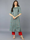 Cotton Green Ethnic Motif Printed Kurta