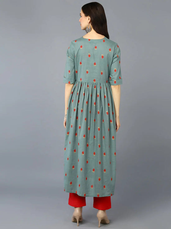 Cotton Green Ethnic Motif Printed Kurta