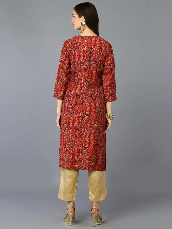 Red Silk Blended Ethnic Motifs Kurta