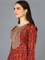 Red Silk Blended Ethnic Motifs Kurta