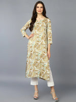 Viscose Rayon Khaki Printed Straight Kurta