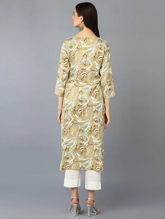 Viscose Rayon Khaki Printed Straight Kurta