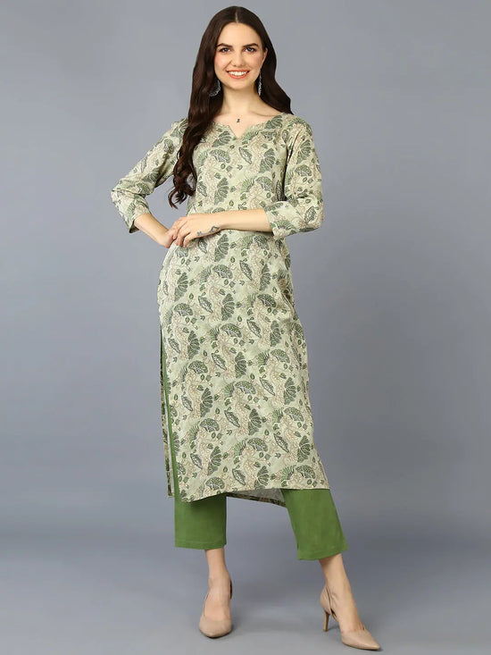 Viscose Rayon Pista Green Floral Kurta