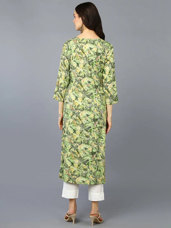 Viscose Rayon Green Floral Printed Kurta-VCK9347_XS