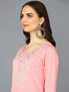 Cotton Blend Pink Embroidered Straight Kurta-VCK9361_XS