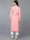 Cotton Blend Pink Embroidered Straight Kurta-VCK9361_XS