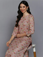 Viscose Rayon Cream Printed Straight Kurta-VCK9372_XS