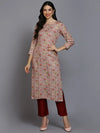 Viscose Rayon Cream Printed Straight Kurta-VCK9372_XS