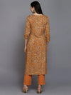 Viscose Rayon Orange Printed Straight Kurta