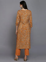 Viscose Rayon Orange Printed Straight Kurta