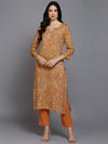 Viscose Rayon Orange Printed Straight Kurta