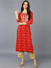 Viscose Rayon Red Embroidered Straight Kurta