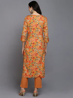 Viscose Rayon Orange Floral Printed Kurta-VCK9374_XS