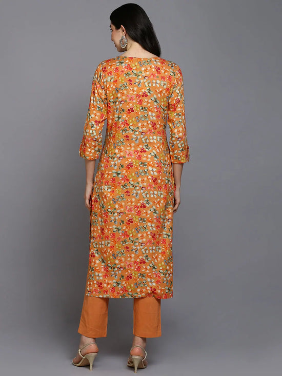 Viscose Rayon Orange Floral Printed Kurta-VCK9374_XS