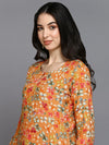 Viscose Rayon Orange Floral Printed Kurta-VCK9374_XS