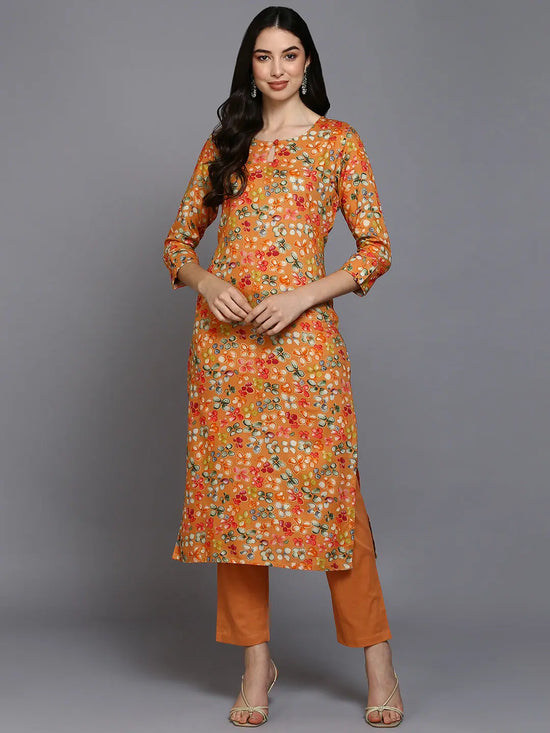 Viscose Rayon Orange Floral Printed Kurta-VCK9374_XS