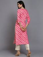 Viscose Rayon Pink Leheriya Printed Kurta