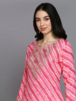 Viscose Rayon Pink Leheriya Printed Kurta