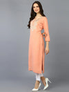 Cotton Blend Peach Embroidered Straight Kurta