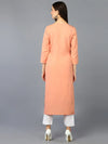 Cotton Blend Peach Embroidered Straight Kurta