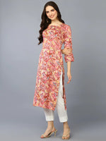 Viscose Rayon Pink Floral Printed Kurta-VCK9345_XS