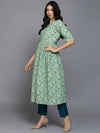 Cotton Pista Floral Printed Flared Kurta