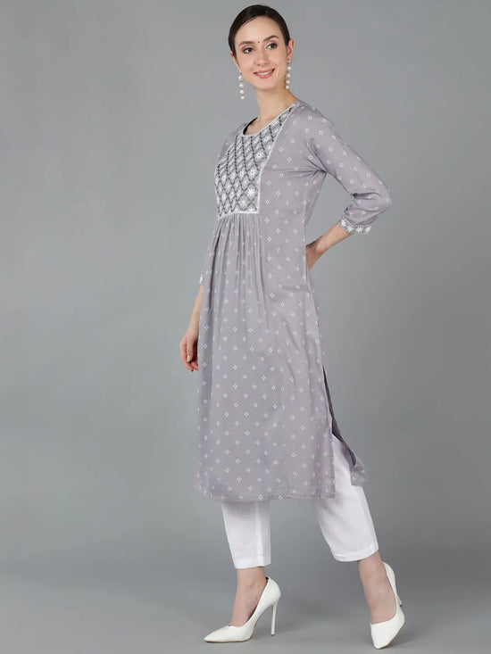 Ahika Women Cotton Geometric Yoke Kurta