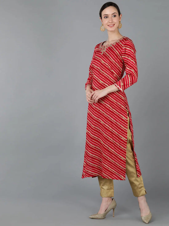 Ahika Women Chanderi Silk Leheriya Kurta-VCK8977_3XL