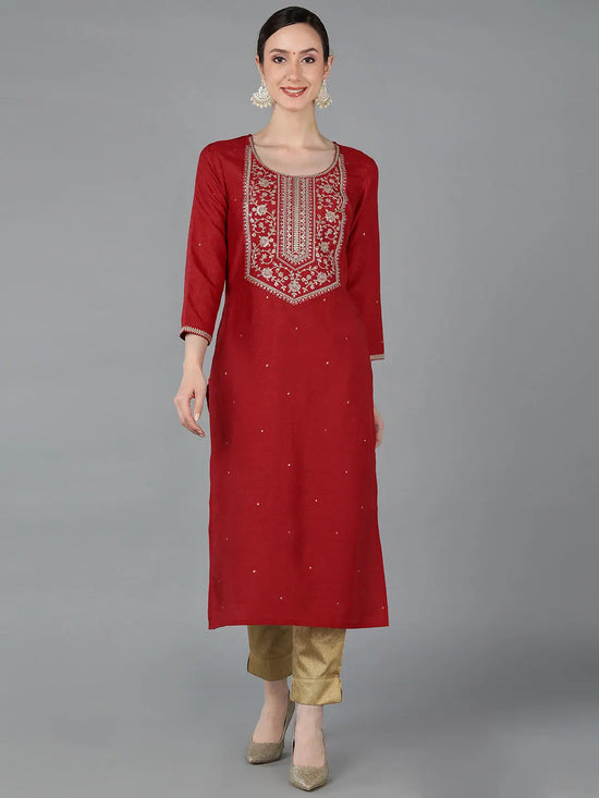 Ahika Women Chanderi Silk Yoke Kurta