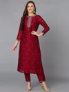 Silk Blend Wine Embroidered Straight Kurta