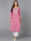 Rayon Pink Embroidered Straight Kurta Kurta