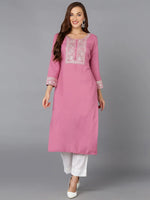 Rayon Pink Embroidered Straight Kurta Kurta