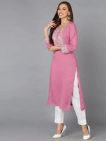 Rayon Pink Embroidered Straight Kurta Kurta