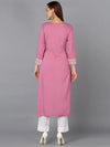 Rayon Pink Embroidered Straight Kurta Kurta