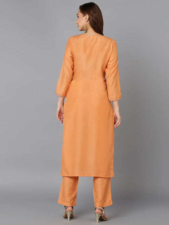 Silk Blend Orange Straight Kurta Kurta