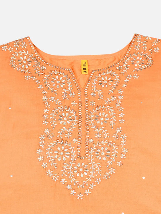 Silk Blend Orange Straight Kurta Kurta