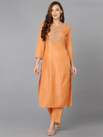 Silk Blend Orange Straight Kurta Kurta