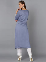 Viscose Rayon Blue Pottery Embroidered Kurta