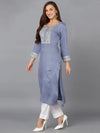 Viscose Rayon Blue Pottery Embroidered Kurta