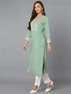 Viscose Rayon Sea Green Embroidered Kurta