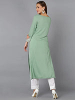 Viscose Rayon Sea Green Embroidered Kurta