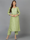 Silk Blend Tea Green Embroidered Kurta