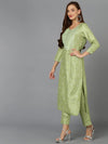 Silk Blend Tea Green Embroidered Kurta