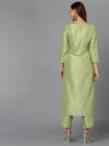 Silk Blend Tea Green Embroidered Kurta