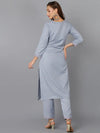 Cotton Blend Blue Embroidered Straight Kurta-VCK9212_XS