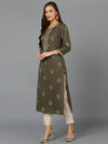 Cotton Pine Green Embroidered Straight Kurta