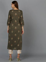 Cotton Pine Green Embroidered Straight Kurta