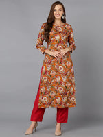 Cotton Blend Mustard Floral Printed Kurta